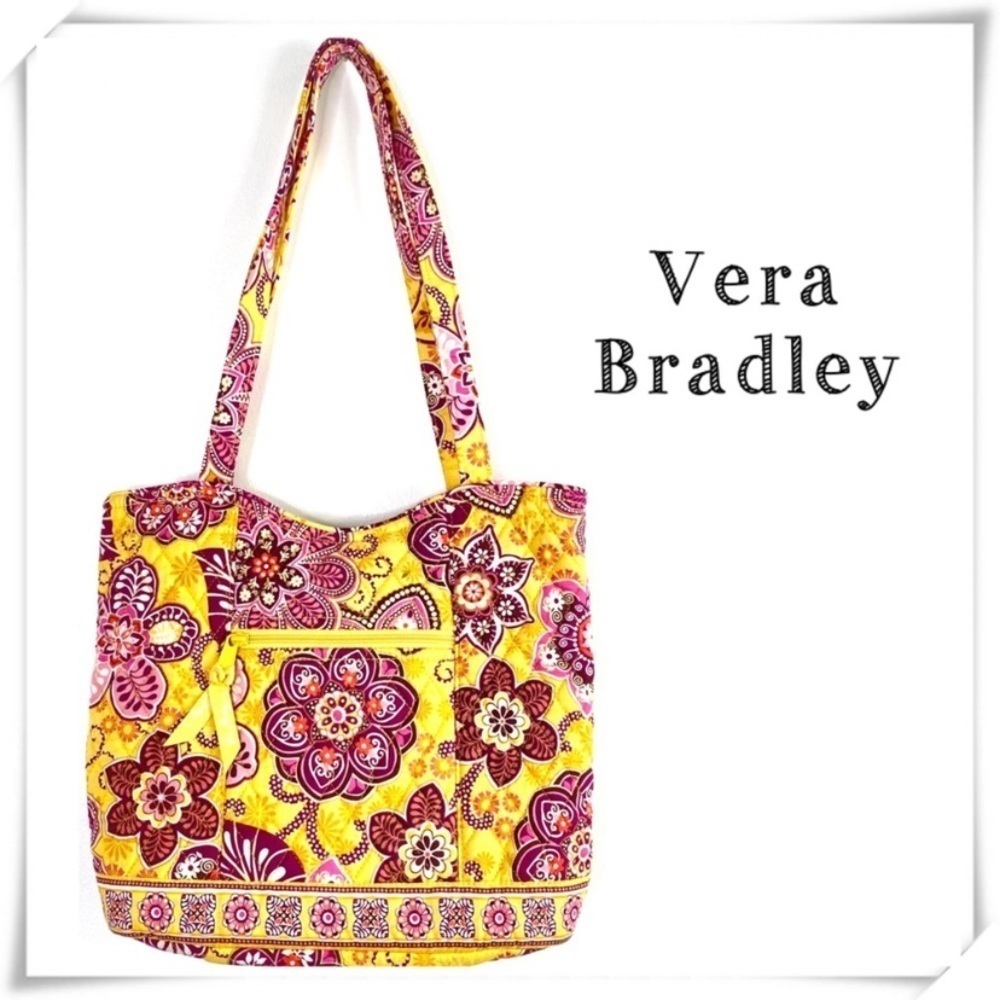 Vera Bradley Bali Gold Floral Paisley Quilt Shoulder Bag Yellow & Pink